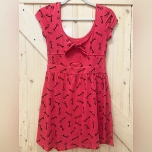 ❤️❤️Forever 21 Coral Black-Velvet-Keys Cut-Back-Bow Mini Dit & Flare Dress